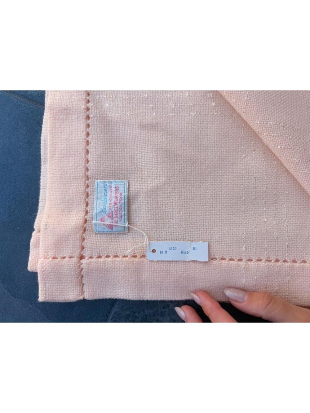 wool blanket shawl 36x36 peach pink light coloring the three weavers Vintage